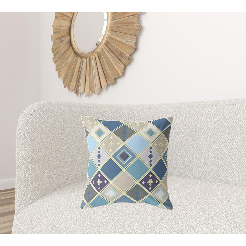Coussin 20 po x 20 po, Bleu / floral doré