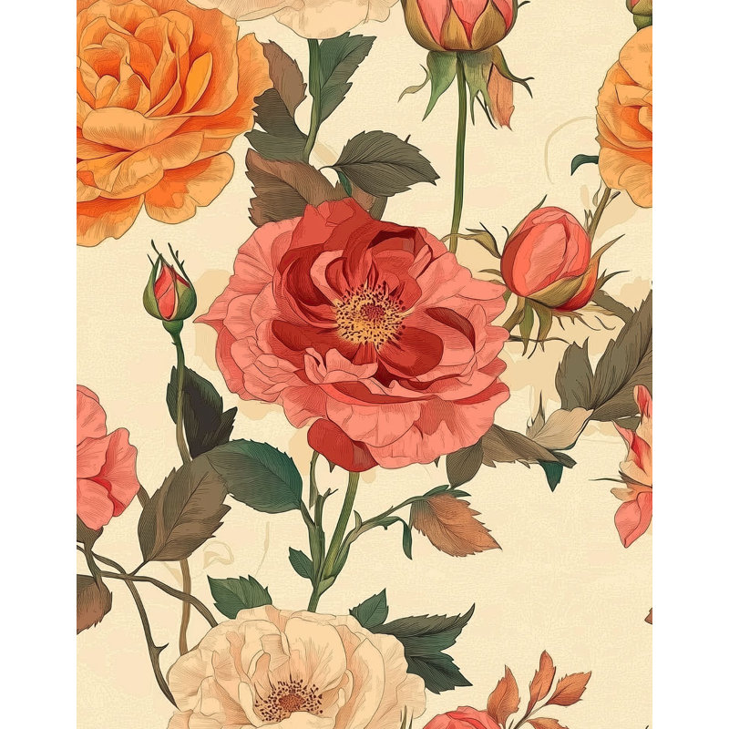 Papier peint à motif de bouquet de roses rétro | Décoration botanique intemporelle