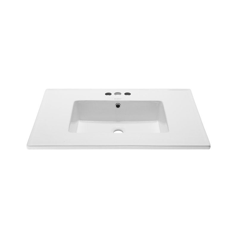 White Ceramic 31" Vanity Top Sink with Centerset Faucet Holes