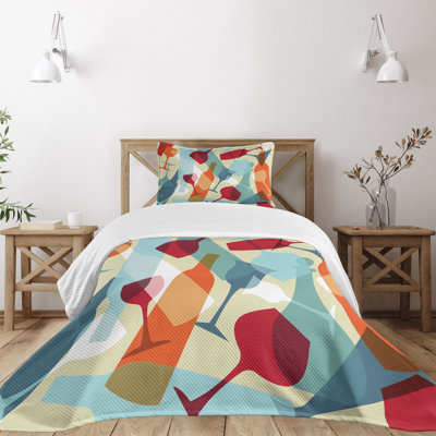 Ambesonne Wine Bedspread Set Modern Colorful Art Pale Blue Ruby Orange