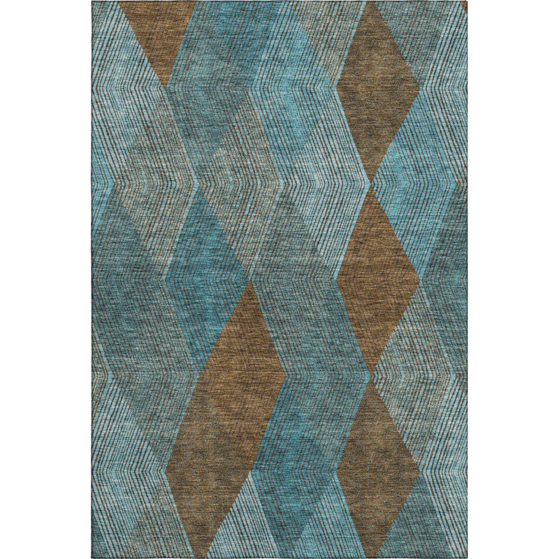Premium Machine Washable Prisco Teal Rug, Rectangle 5' x 7'6"