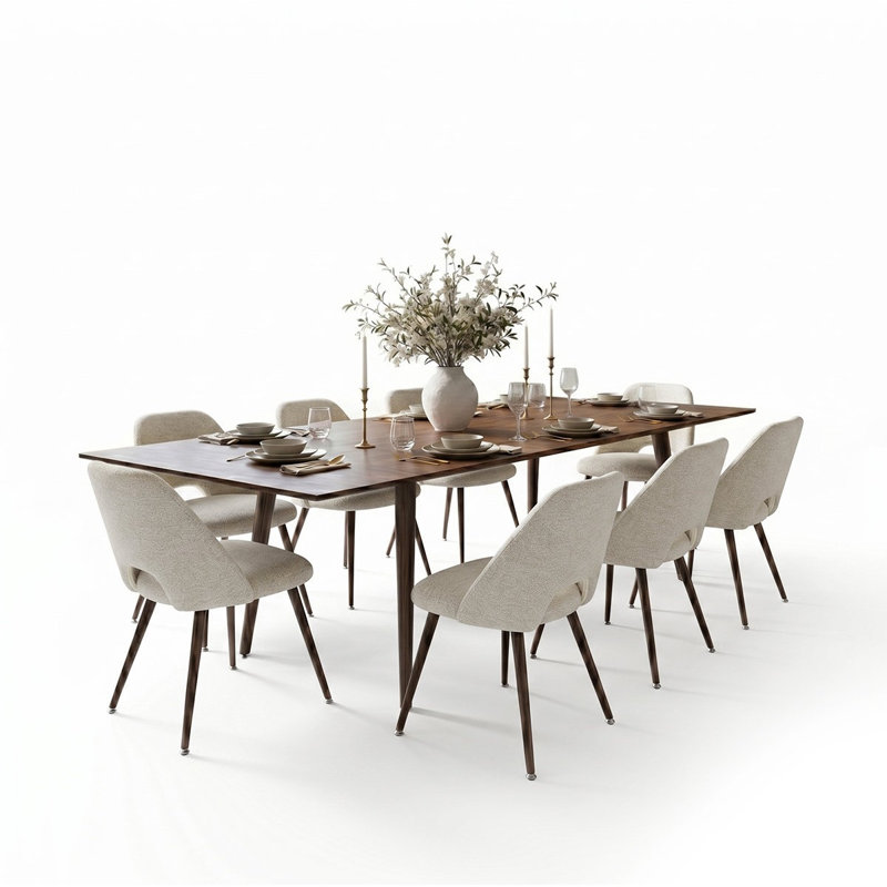 9-Piece Extendable Dining Table Set with Upholstered Side Chairs, Beige