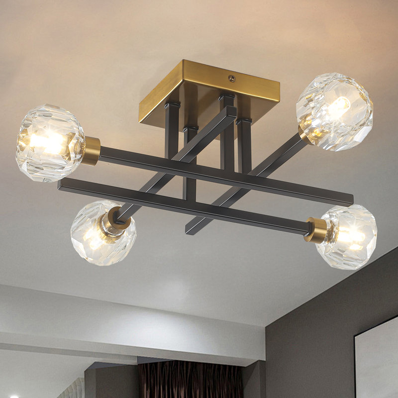 Plafonnier semi-encastré 18,23 po noir et doré à intensité variable de 18,23 po, parfait pour le salon, la chambre à coucher et le couloir