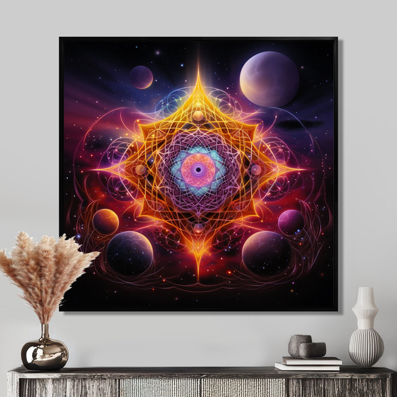 Cosmic Bliss Galactic Eruption - Boho Mandala Wall Art Living Room, Toile avec cadre flottant noir