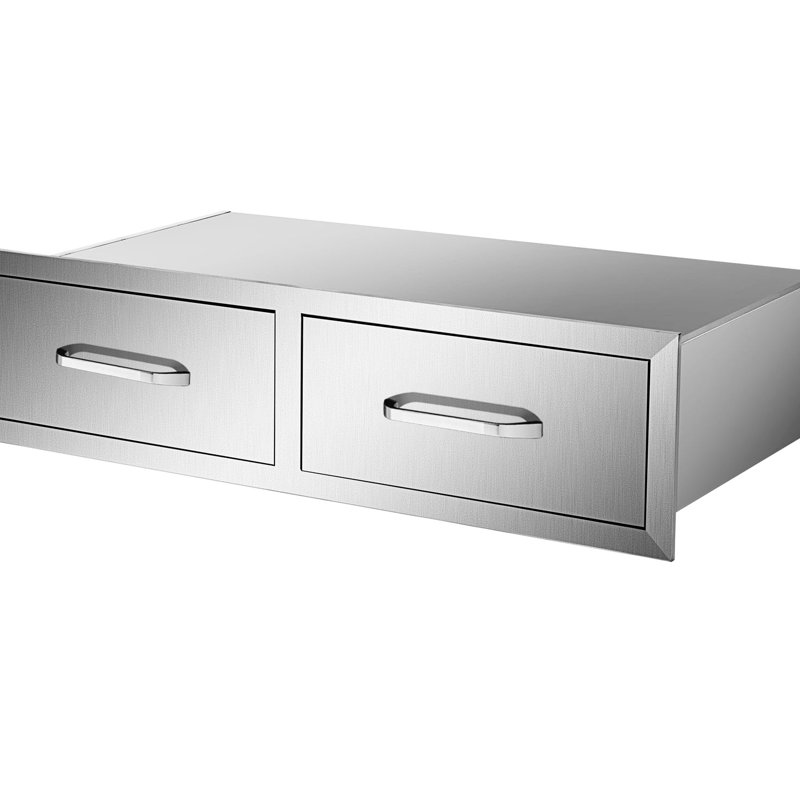 Tiroirs de cuisine en acier inoxydable pour l'extérieur l 29,5 po x H 10 po x P 19,7 po, tiroirs doubles pour barbecue, structure facile à assembler et conception scellée et stable
