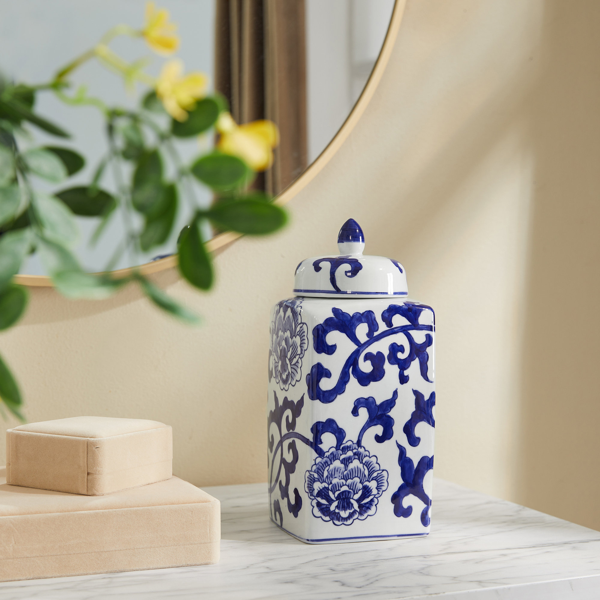 Charlton Home® Dareese 9.44 Handmade Blue White Chinoiserie Ceramic Ginger  Jar/Table Vase