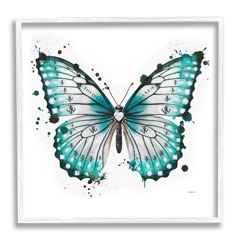 «Blue Glam Butterfly» par Amanda Greenwood, Giclée encadrée blanc bord de mer, H 17 po x l 17 po x P 1,5 po