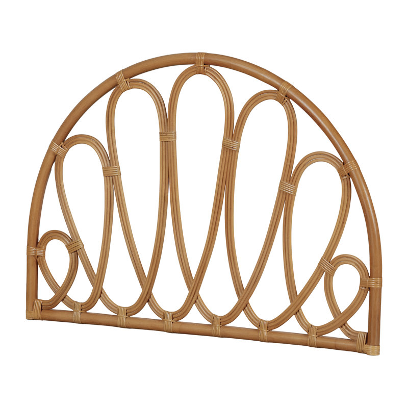 Twin Natural Rattan Wall-Mounted Panel Headboard with Floral Design