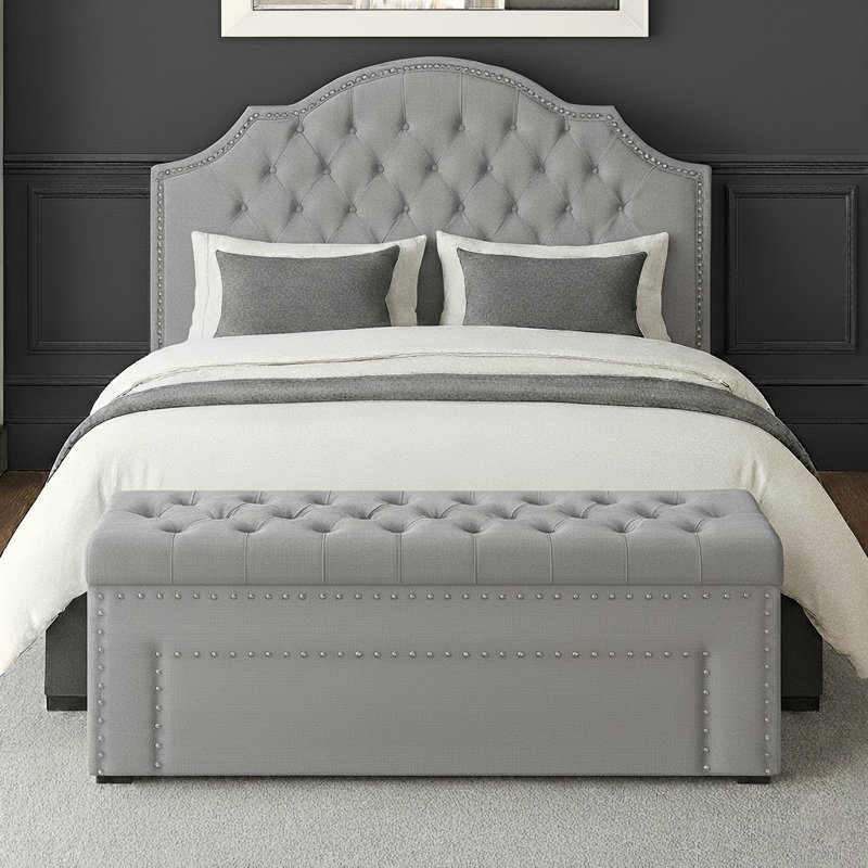 Duke Ottoman Storage Box - Chesterfield Upholstered Blanket Box - Plush Velvet Ottoman Bench with Storage, Silver