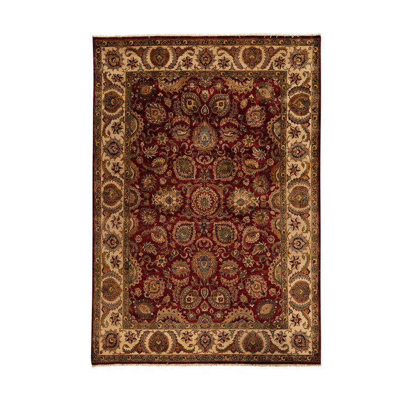 Tapis rouge / beige / olive noué à la main de haute qualité