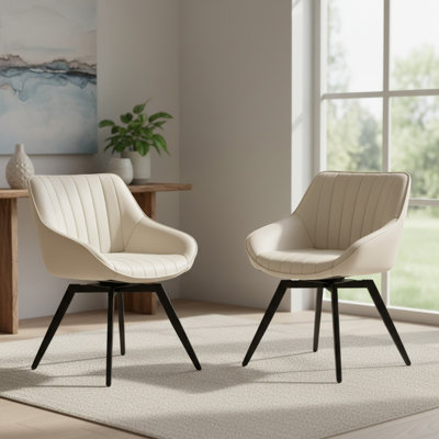 Set Of 2 Modern Faux Leather Swivel Dining Chairs, Upholstered Side Chairs For Kitchen & Living Room