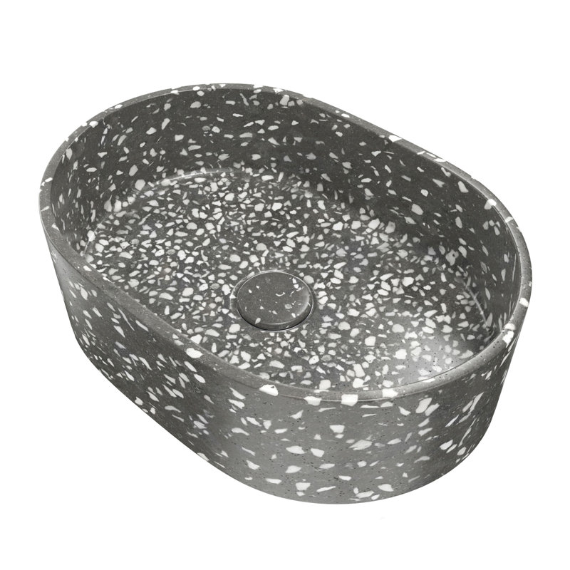 DreamLine Ambia 10'' Terrazzo Oval Vessel Bathroom Sink, Gray Terrazzo