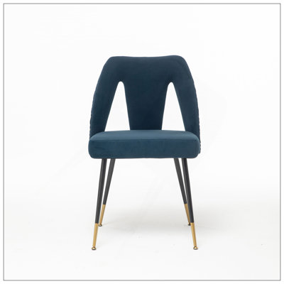 Modern Velvet Upholstered Dining Chair With Nailheads And Metal Legs, Set Of 2