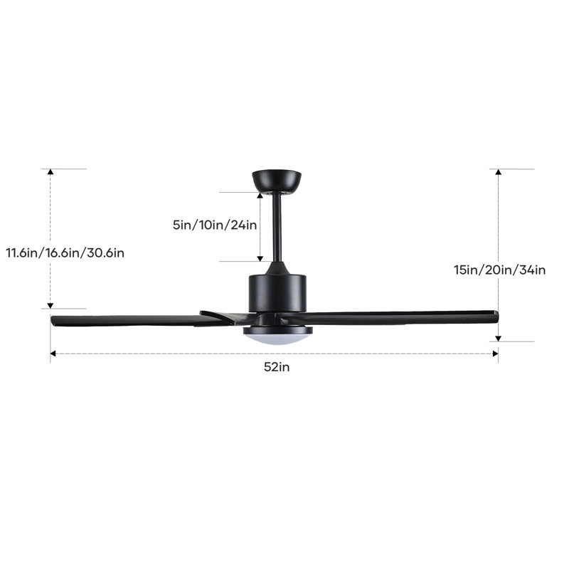 52'' Soild Wood Ceiling Fan With Light, Black