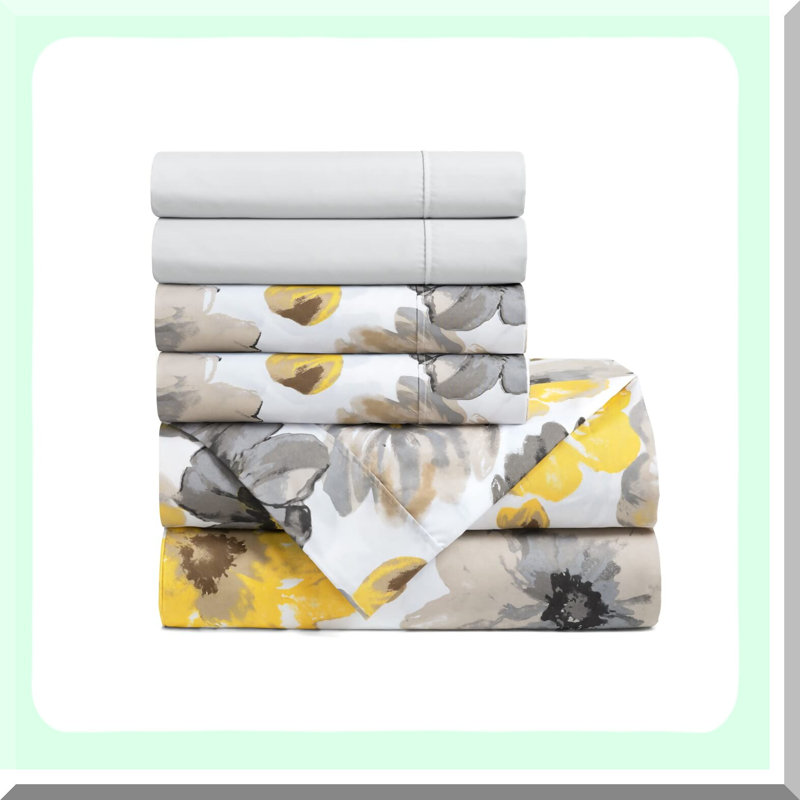 Blooming Watercolor Floral Comfort Sheet Set - 6 Piece Bedding, Soft Durable Printed Sheets, Large Flowers, Comfortable Bed Linens