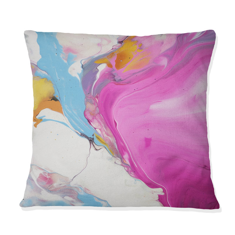 Coussin décoratif imprimé fuchsia rose et bleu clair II