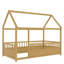Lit simple au sol en bois avec cadre de toit de maison, garde-corps de clôture (simple, naturel)-130188560