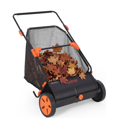 Heavy-Duty 21-Inch Push Lawn Sweeper – Steel Frame Outdoor Yard Cart with 3.5 cu ft Mesh Bag, 10" Rubber Wheels, 4 Rotating Brushes, Adjustable Height, Efficient Debris Collection – Black + Orange