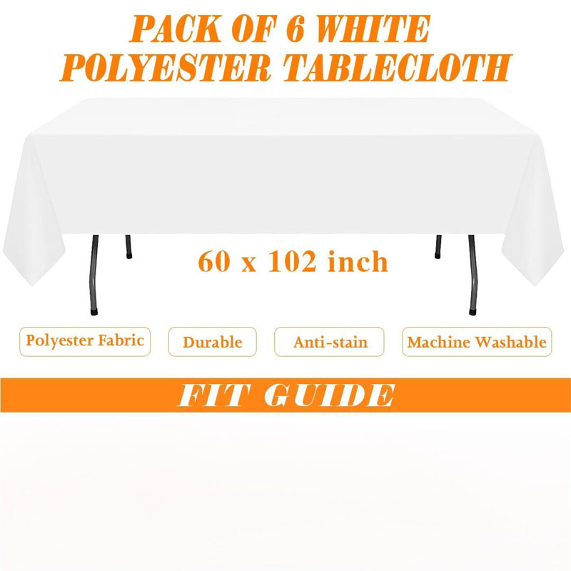 Paquet de 6 nappes blanches rectangulaires de 60 x 102 po, nappe en polyester pour 6 tables rectangulaires, housses de table lavables et infroissables pour fête, banquet de mariage