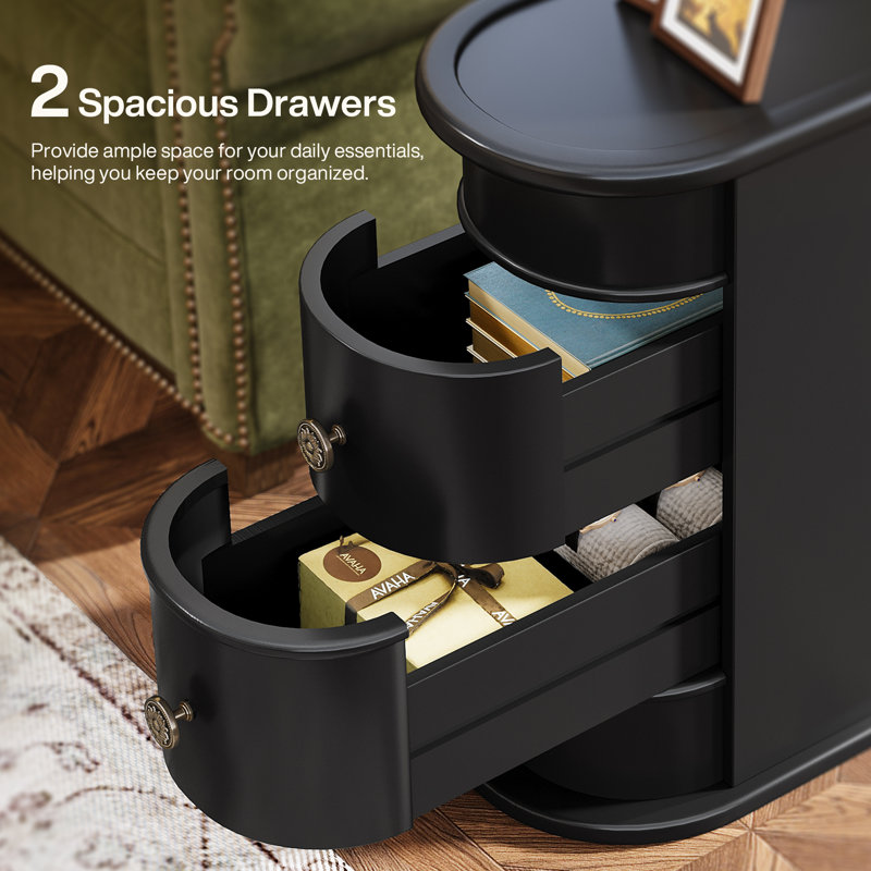 Wood End Table Set, 2-Drawer, No Assembly Required, Black