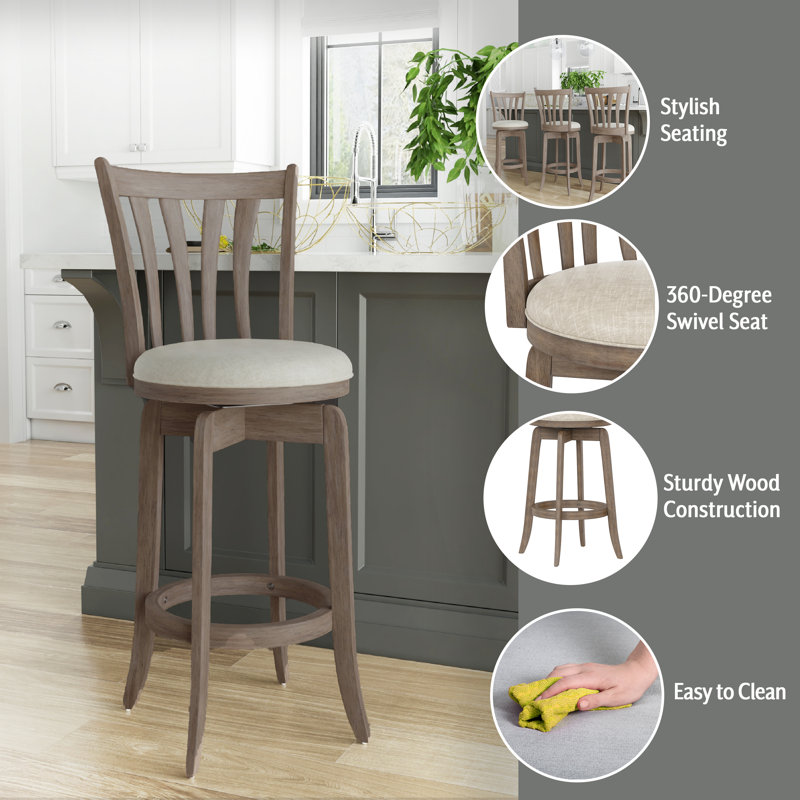 Asharn Swivel Upholstered Counter Stool, Bar Stool (29.5" Seat Height), Brown Polyester