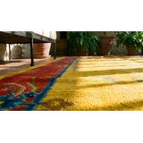 Antique Art Deco Small Scatter Size Wool Pink, Yellow / Gold Rug
