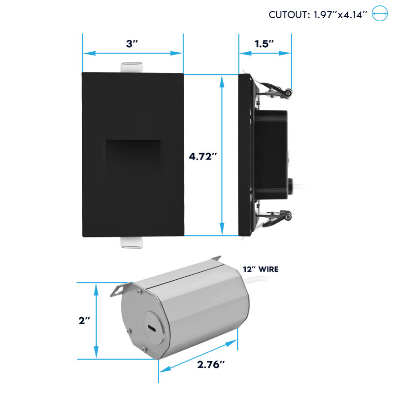 Éclairage de marches à pince DEL Luxrite, 5CCT, 3W, 150LM, faisceau 90 °, intensité variable, 120V, IP65, couvercle de plaque interchangeable, intérieur / extérieur, noir, lot de 4