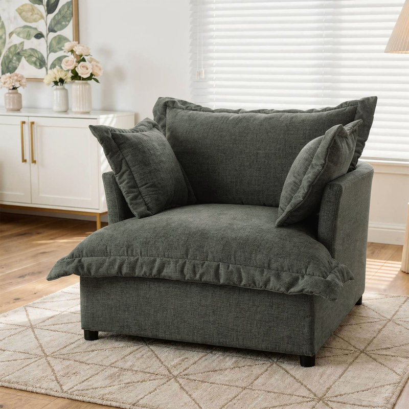 Plush Gray Upholstered Chenille Accent Chair with Oversized Cloud Cushions, Gray