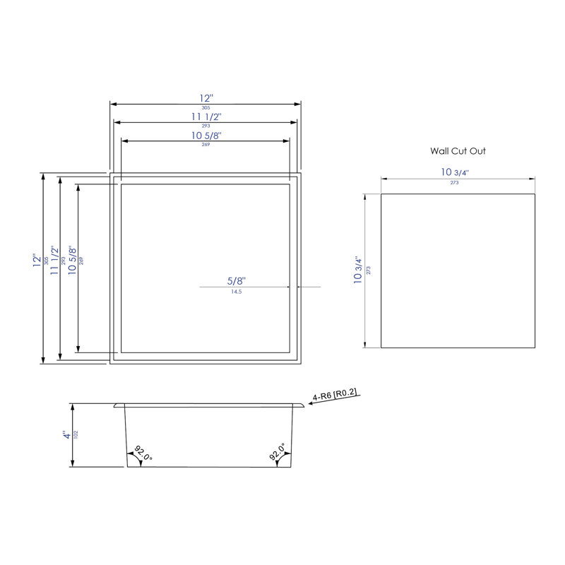 Stainless Steel Shower Shelf, 12" H x 12" W x 4" D