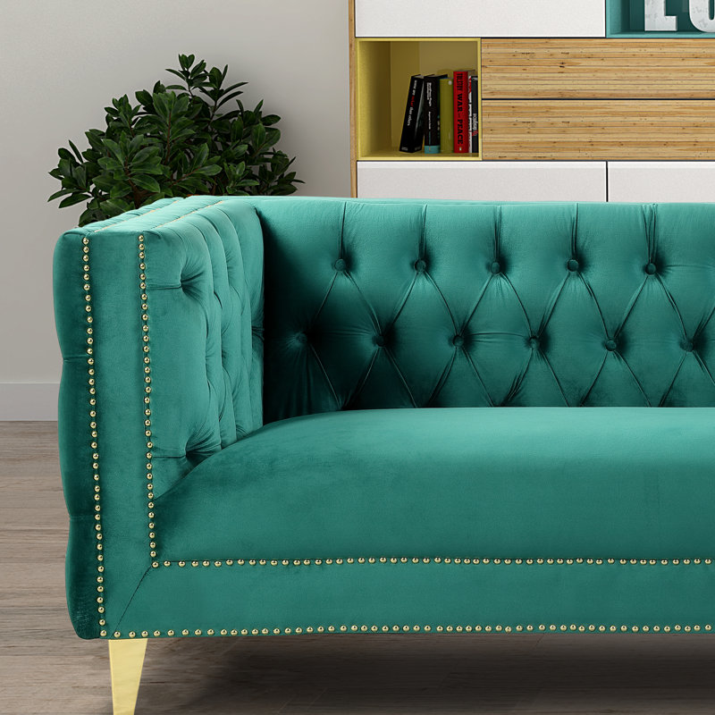 Canapé en velours de luxe Arnav, 86 po de largeur, fabrication solide, entièrement assemblé, Velours vert