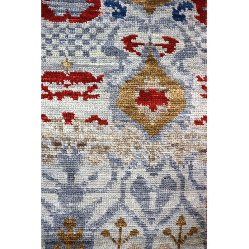 Wool Ikat Area Rug in Blue/Gold/Ivory, Rectangle 6' x 8'7"