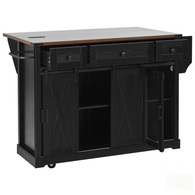 Versatile Farmhouse Kitchen Island With Storage, Sliding Barn Door, Metal Grid Side, And Rolling Wheels For Modern Kitchens