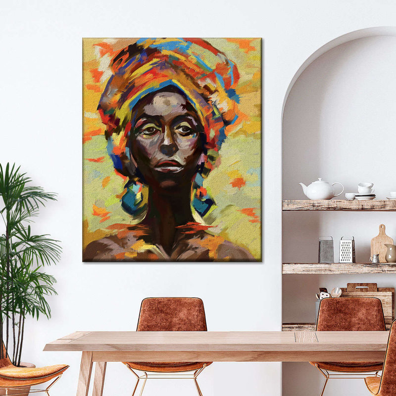 Portrait de femme sur toile, H 10 po x l 8 po