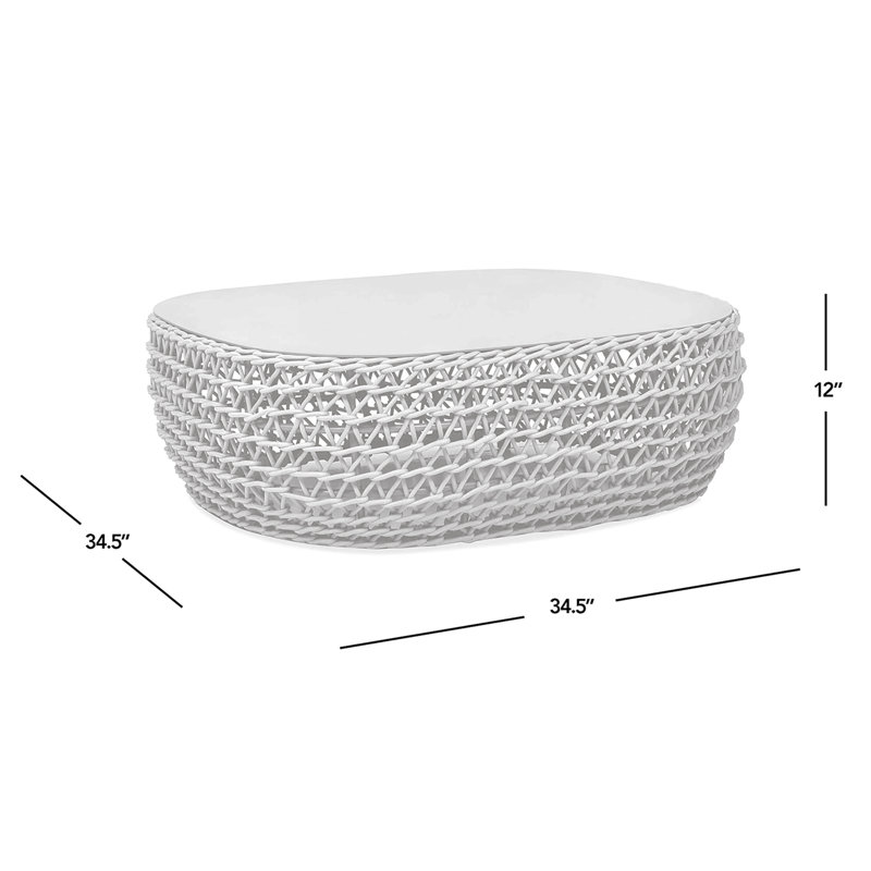 40.5" Oval Woven Patio Coffee Table, Light Beige Olefin