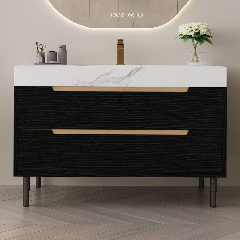 36" Modern Bathroom Vanity With Undermount Sink - Sintered Stone Countertop, Waterproof Solid Wood Cabinet, 4 Soft-close Drawers, Free Standing Or Wall Mounted, For Bathroom Remodel
