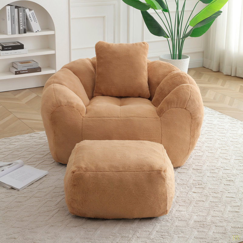 Giant Bean Bag Chair, Oversized Bean Bag Couch For Adults And Kids, Faux Fur Shell-Shaped Large Chair With Filler, Stuffed Big Accent Sofa Lounge Floor Sofa For Gaming,Reading Living Room Bedroom