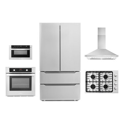 5 Piece Kitchen Package with French Door Refrigerator & 30" Gas Cooktop & Wall Oven