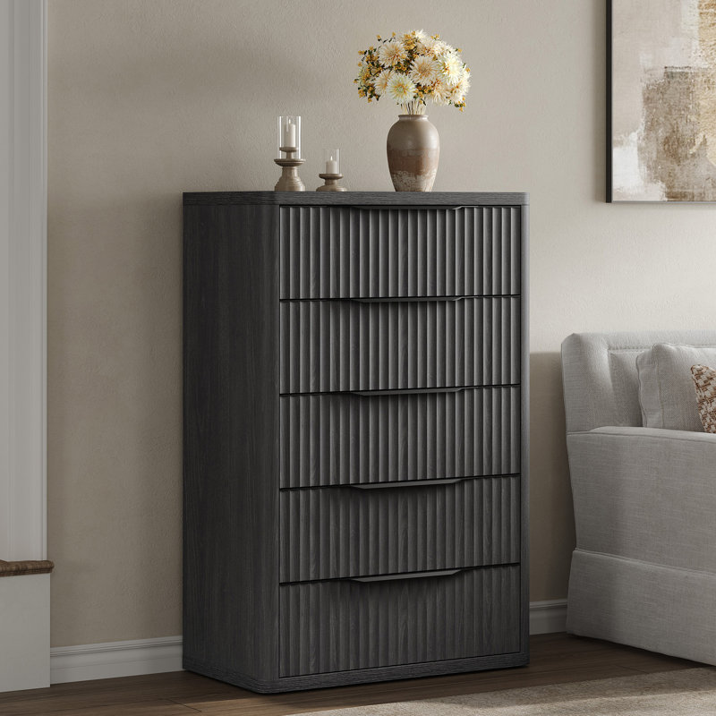 Commode à 5 tiroirs Modern, Aulne gris foncé