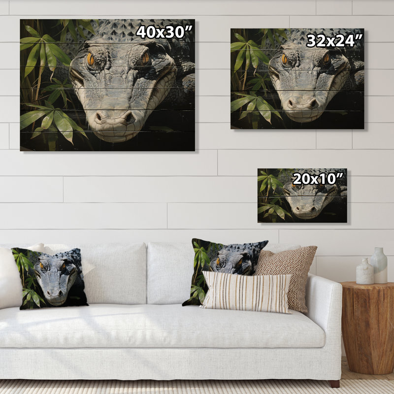 Crocodiles d'Afrique, impression sur bois, H 30 po x l 40 po x P 0,78 po