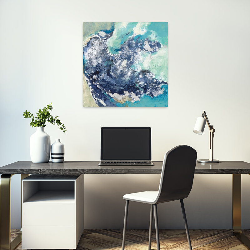 Turquoise contemporain avec art abstrait bleu, H 18 po x l 18 po