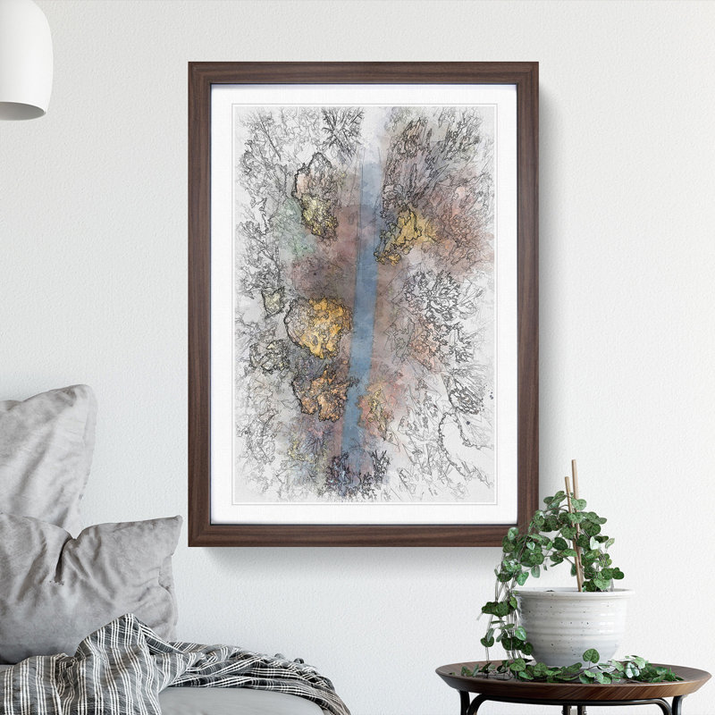 Autumn Road - Single Picture Frame Painting on MDF, Walnut Framed, 87cm H x 62cm W x 2cm D