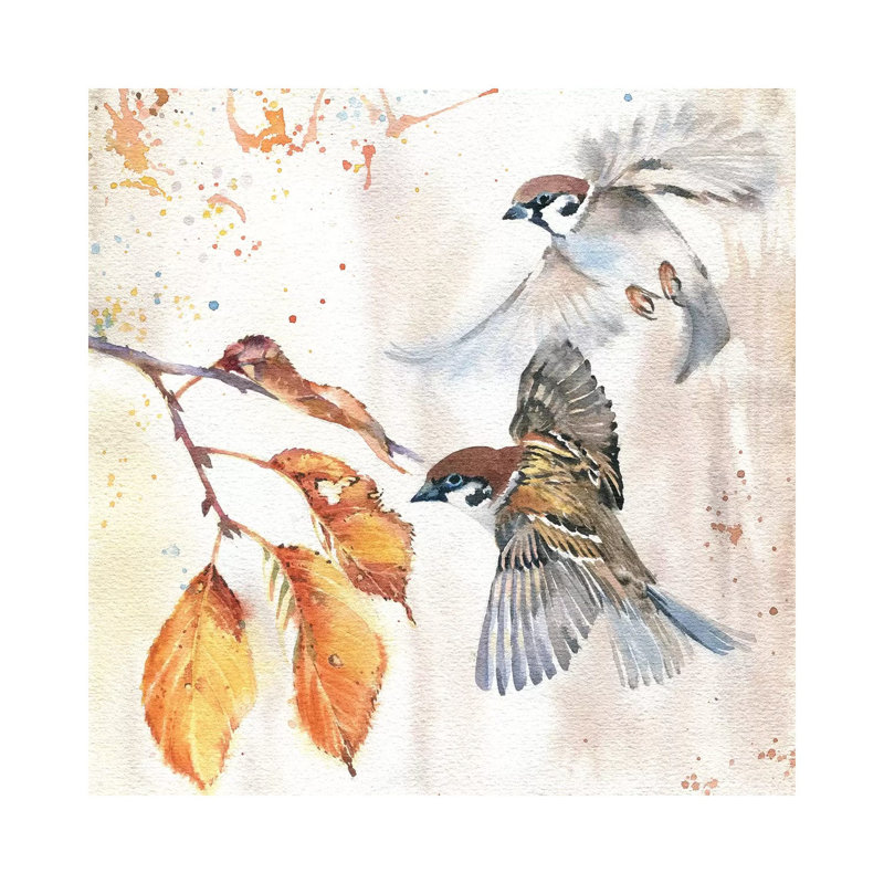 Sparrows III by Marina Ignatova - Wrapped Canvas Painting, 30.48 cm H x 30.48 cm W