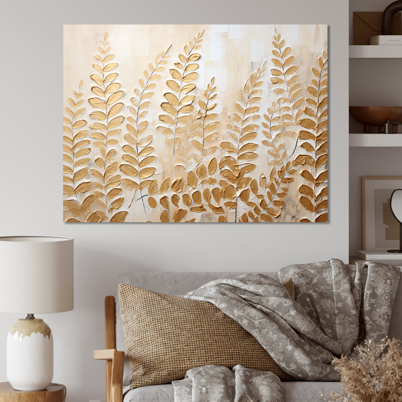 Fougères dorées, escapade silencieuse sur toile, Toile tendue, H 16 po x l 32 po x P 1 po