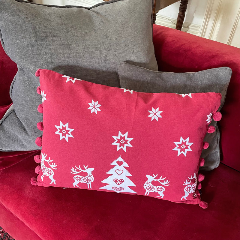 Fern Geometric Rectangular Throw Cushion, Red