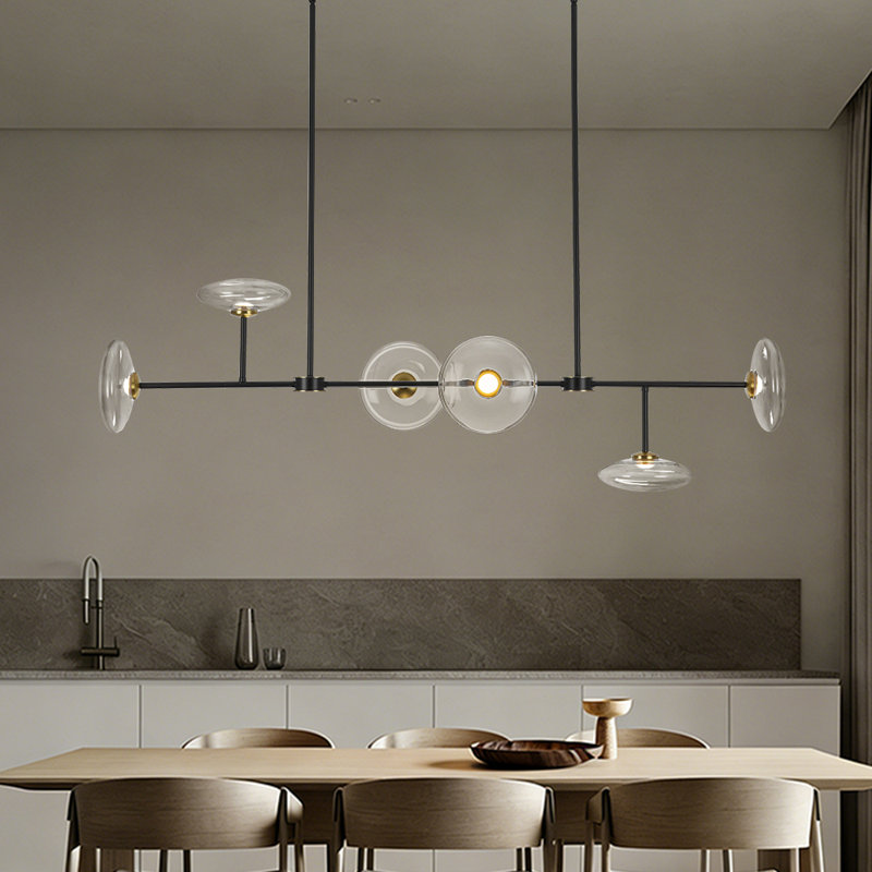 6-light Glass Linear Kitchen Island Chandelier, Black