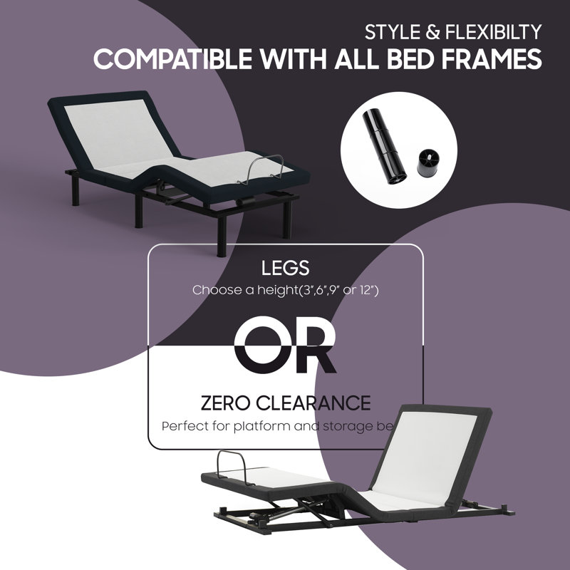 Poughkeepsie 15" Adjustable bed base With Zero gravity, Head and foot incline, Wireless remote, Split King
