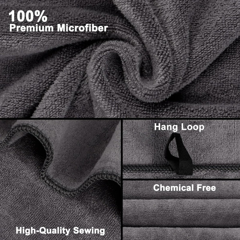 Microfiber Bath Towels Pack Of  Soft Feel Highly Absorbent Quick Drying For Body Sport Yoga SPA Fitness, Gray
