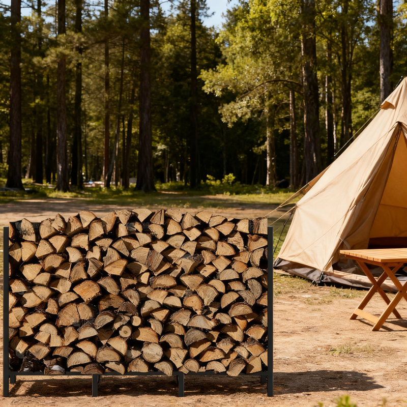 Support à bois robuste pour l'extérieur et l'intérieur, support à bûches en métal de 4 pi avec cadre renforcé pour le patio, le jardin et le jardin