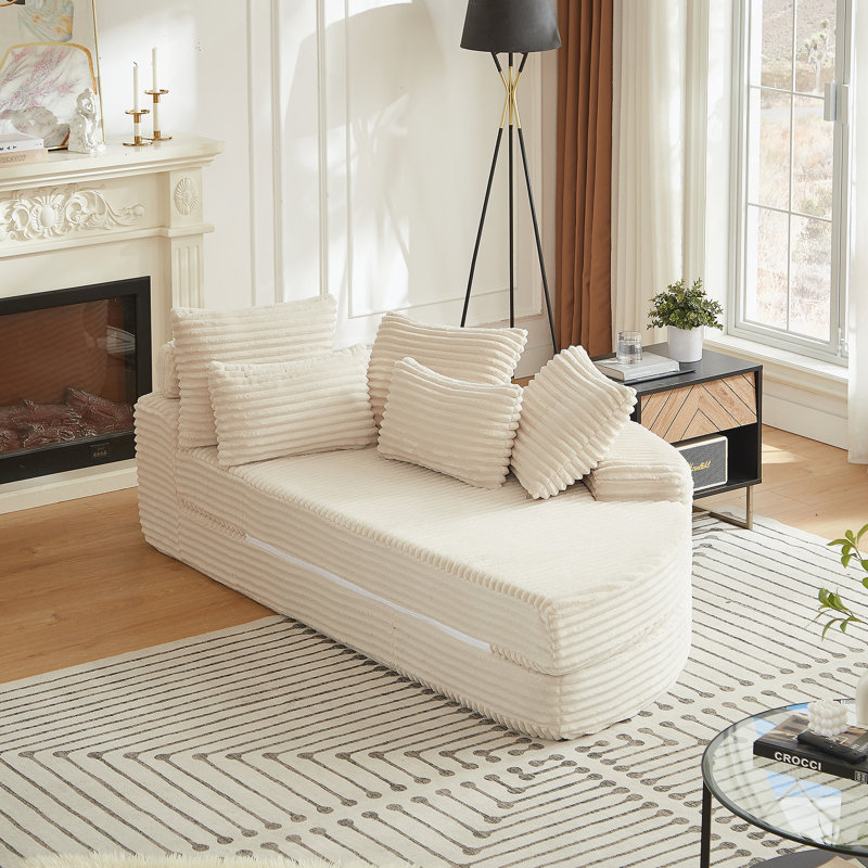 Canapé-lit 78,5 pouces en velours côtelé semi-circulaire 2 en 1, avec coussin pour le cou et cinq coussins décoratifs dans le salon