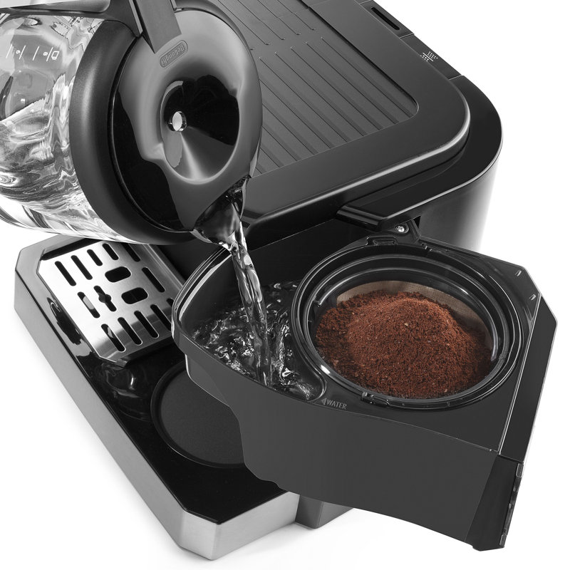 DeLonghi Black Stainless Steel Coffee and Espresso Machine with Steam Wand